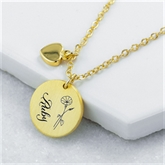 Thumbnail 7 - Personalised Birth Flower Brushed Heart and Disc Necklaces