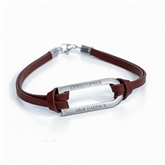 Thumbnail 4 - Personalised Men's Shoreditch Silver Bar Brown Leather Bracelet