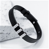 Thumbnail 1 - Personalised Men's Soho Tag Black Leather Bracelet