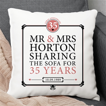 Personalised 35th (Coral) Anniversary Sharing the Sofa Cushion