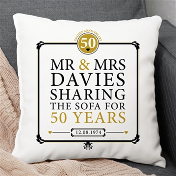 Personalised 50th (Golden) Anniversary Sharing the Sofa Cushion