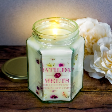 Plum, Rose & Patchouli Scented Jam Jar 50 Hr Burntime Candle 