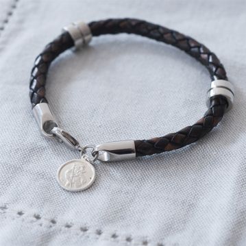 St Christopher Leather Bracelet with Personalised Box | FMAG