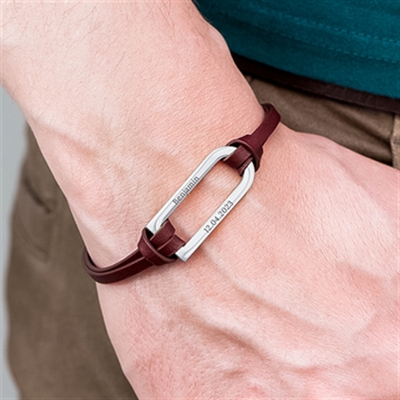 Personalised Men's Shoreditch Silver Bar Brown Leather Bracelet